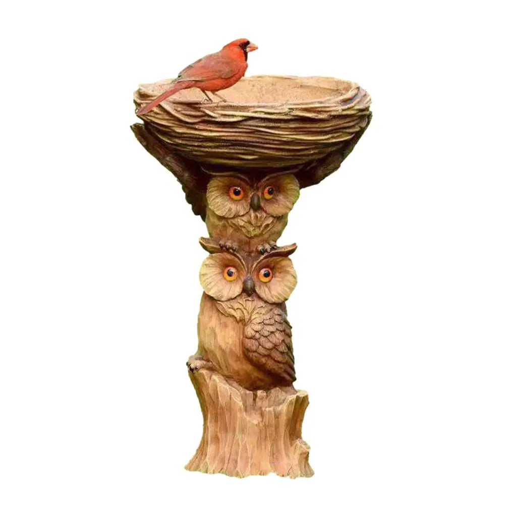 Bird Bath Resin Owl Garden Yard Lawn