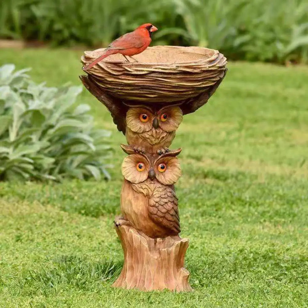 Bird Bath Resin Owl Garden Yard Lawn