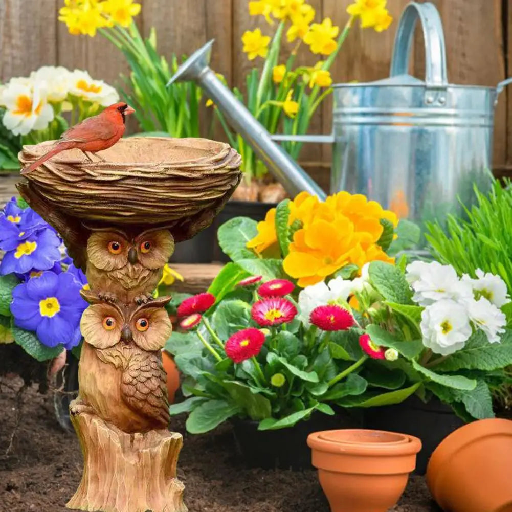 Bird Bath Resin Owl Garden Yard Lawn