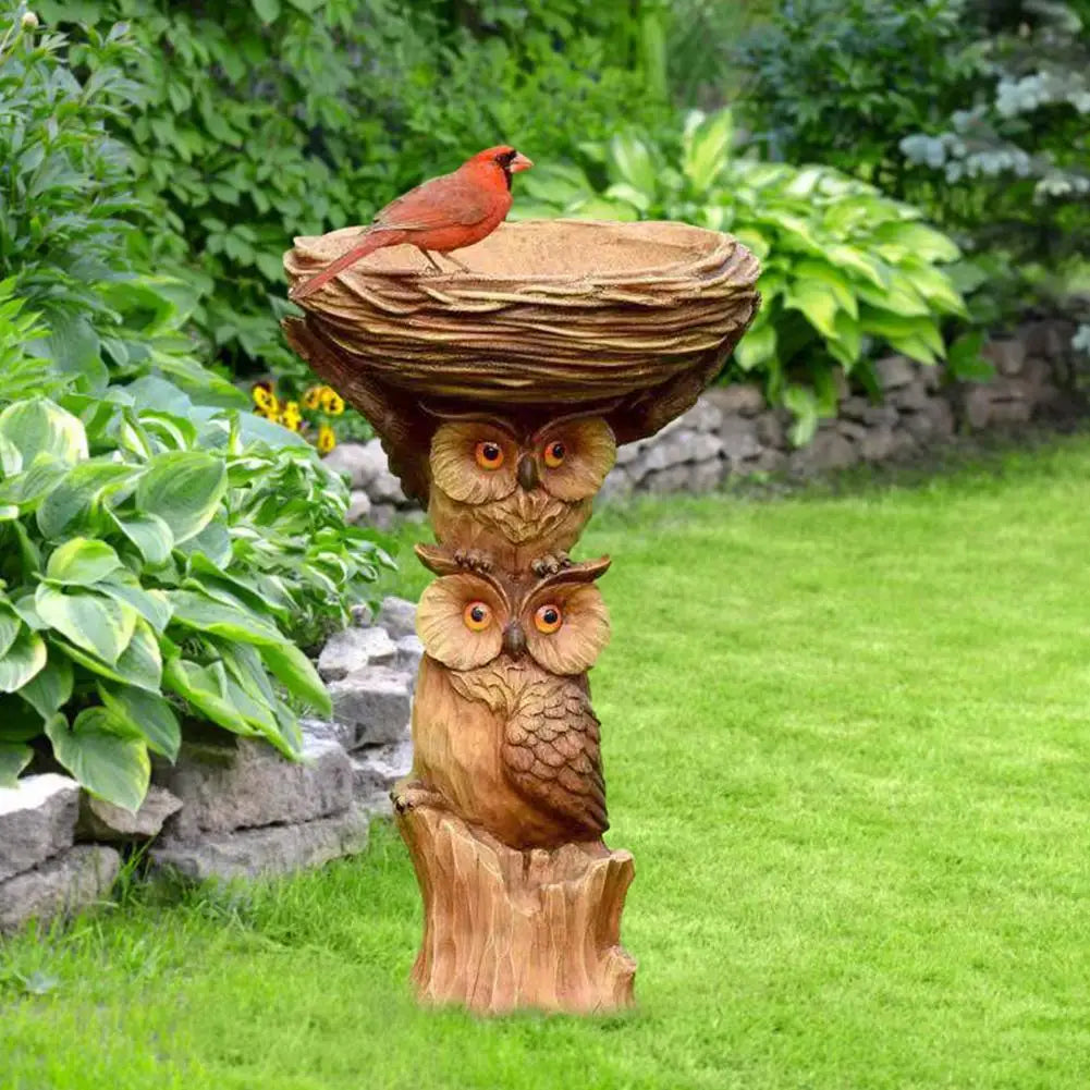 Bird Bath Resin Owl Garden Yard Lawn