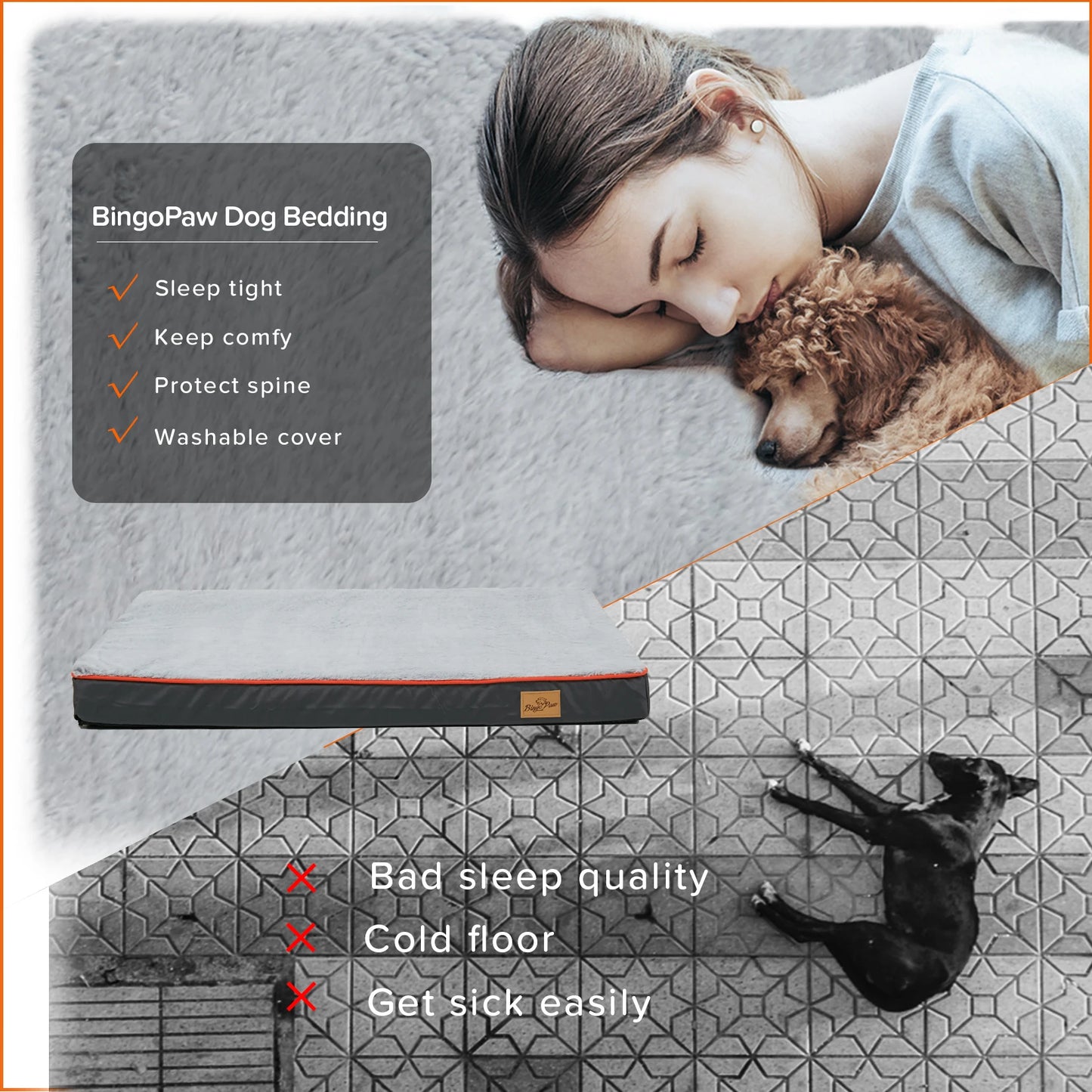 Orthopedic Dog Bed Kennel Memory Foam Waterproof Pet Bed with Removable Washable Cover Nonskid Bottom Joint Relief