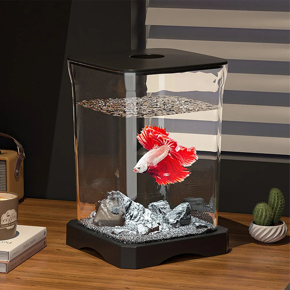 Aquarium Starter Kit, Rectangular Betta Fish Tank