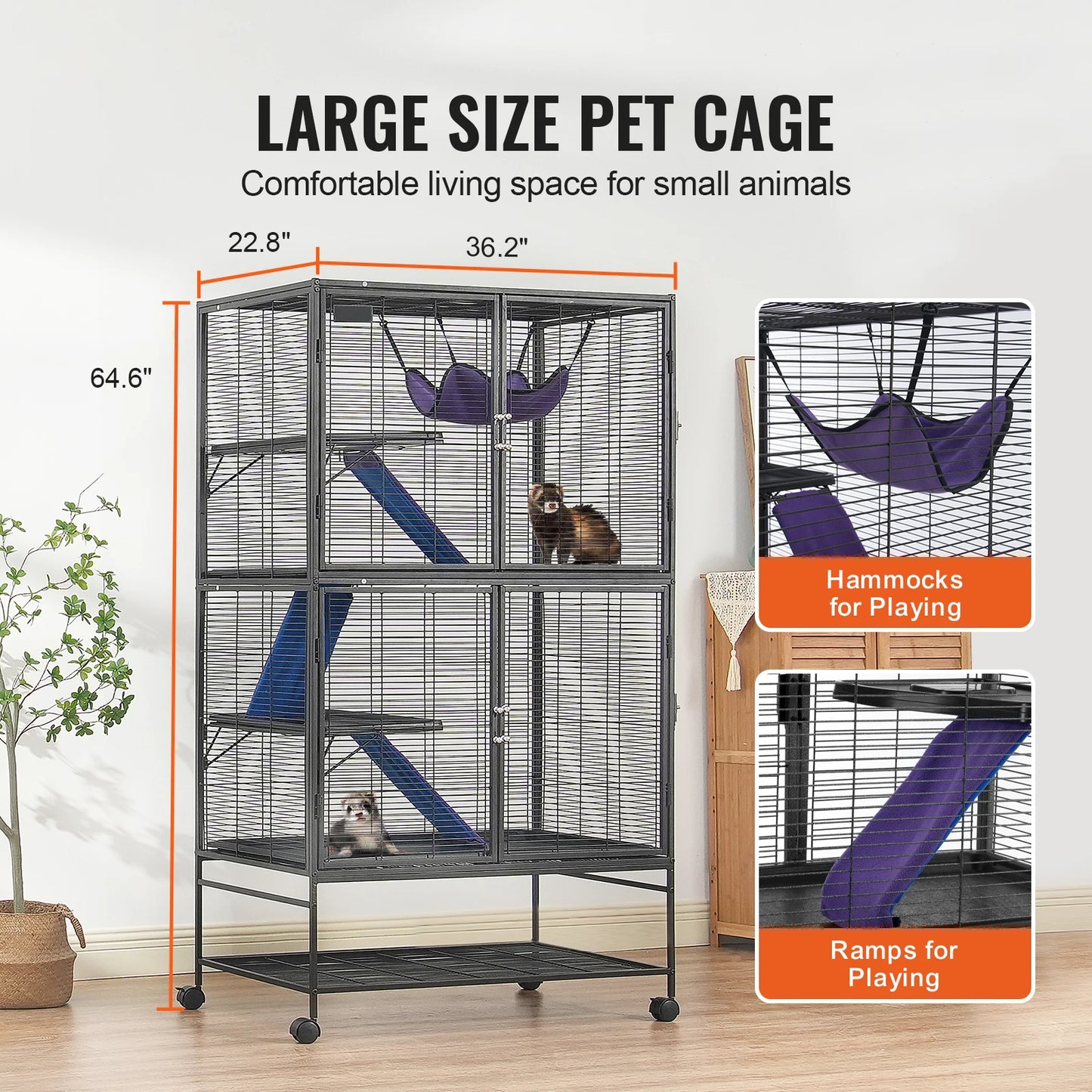 Rolling Metal Ferret Cage Large 4-Tier Cage
