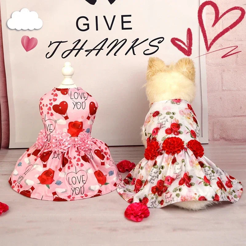 Dog Floral Print Polyester Dress