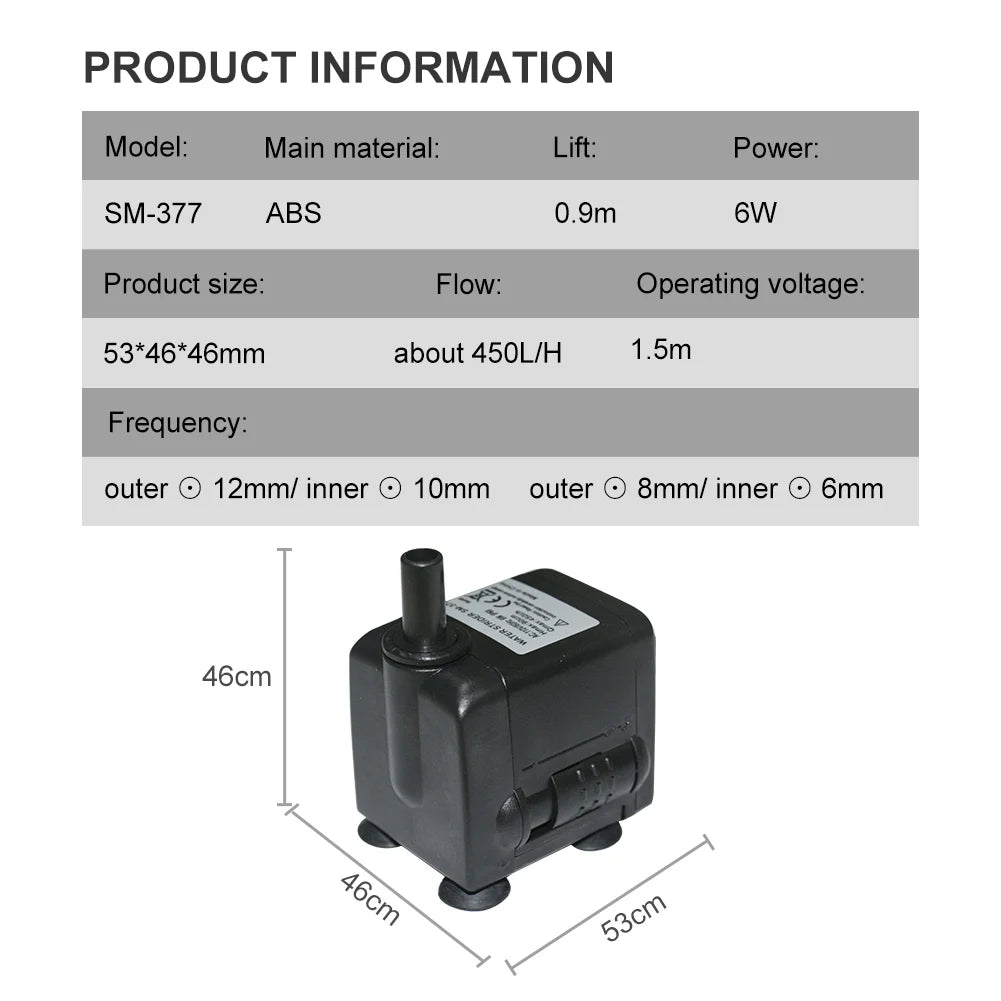 3W/4W/5W/6W Ultra-Quiet Submersible Aquarium Water Pump