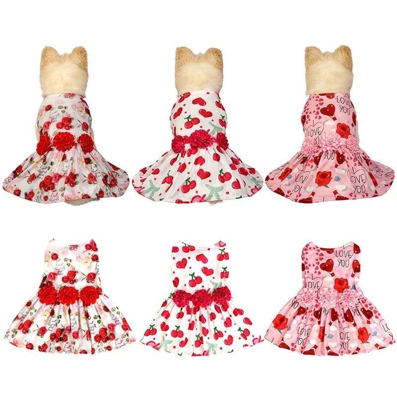 Dog Floral Print Polyester Dress