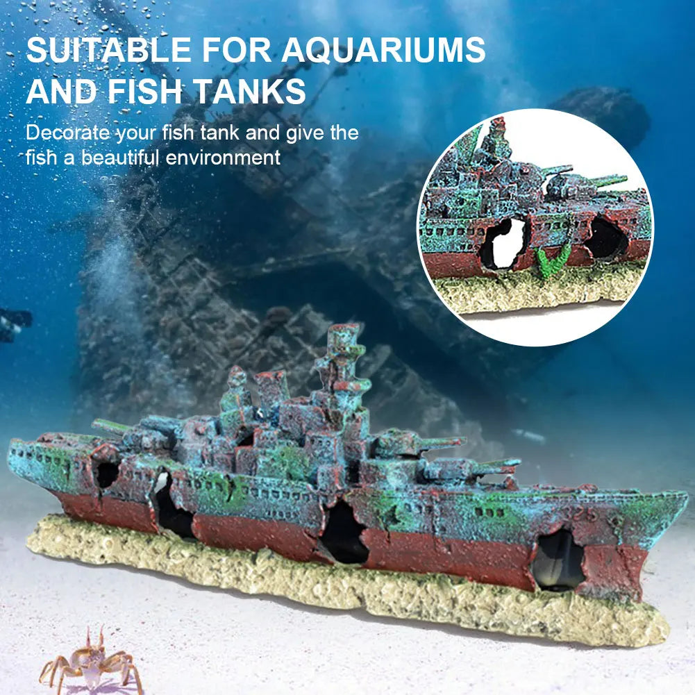 Sunken Pirate Ship Aquarium Resin Multifunction Warship