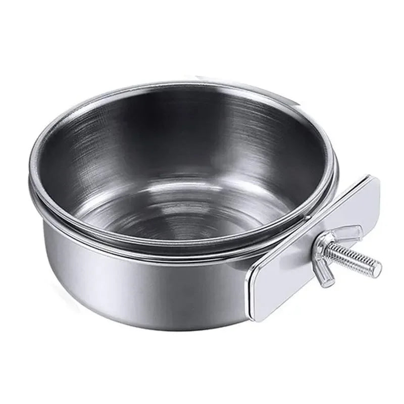 Pet Food Dish, Stainless Steel Clamp-on Water Drinker