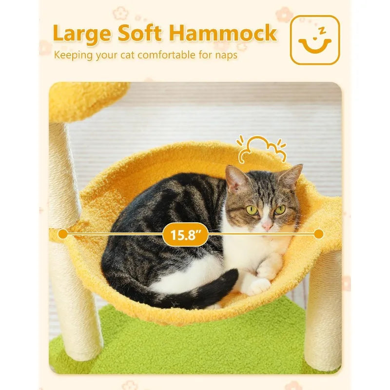 Flower Cat Tree Top Perch. Large Hammock.