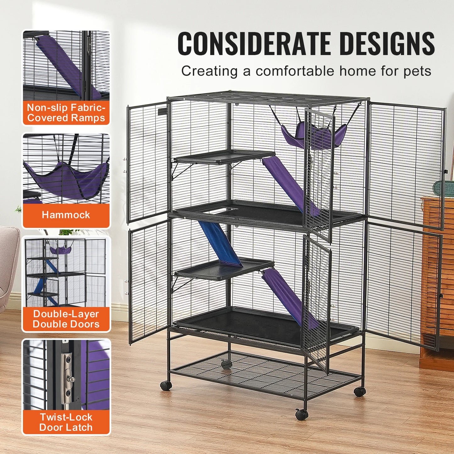 Rolling Metal Ferret Cage Large 4-Tier Cage