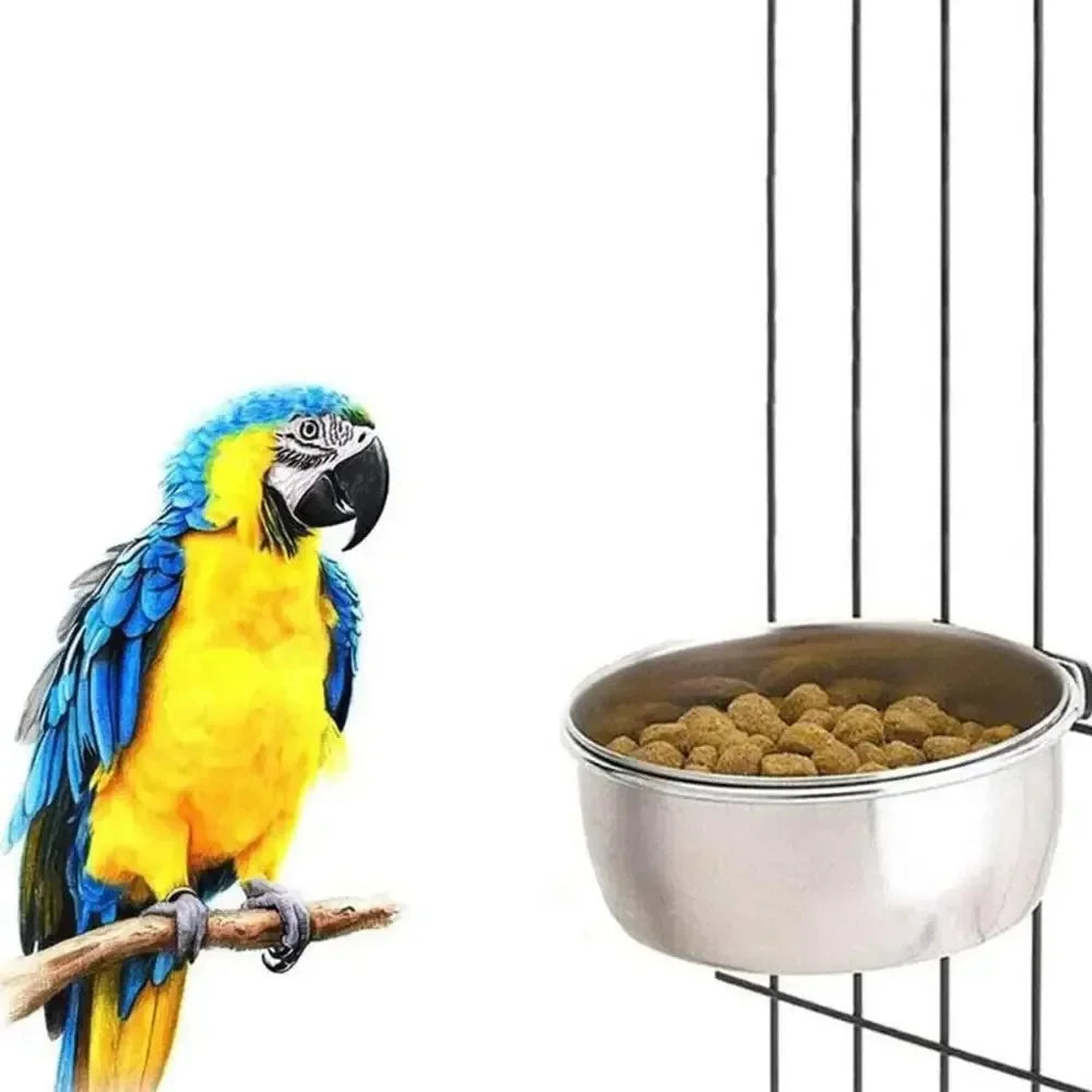 Pet Food Dish, Stainless Steel Clamp-on Water Drinker