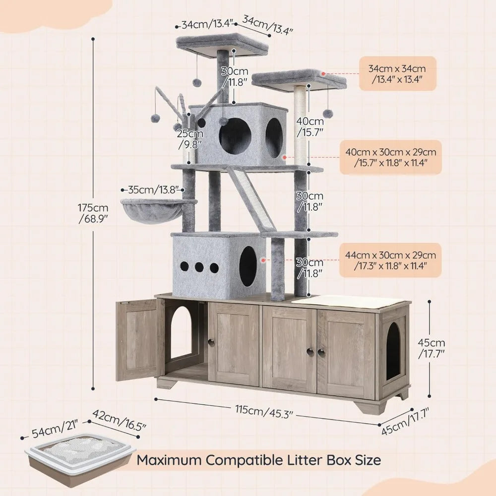Double Litter Box Enclosure with Cat Tree.