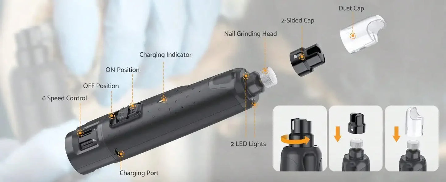 Pet Dog Nail Grinders Quiet 6 Speed