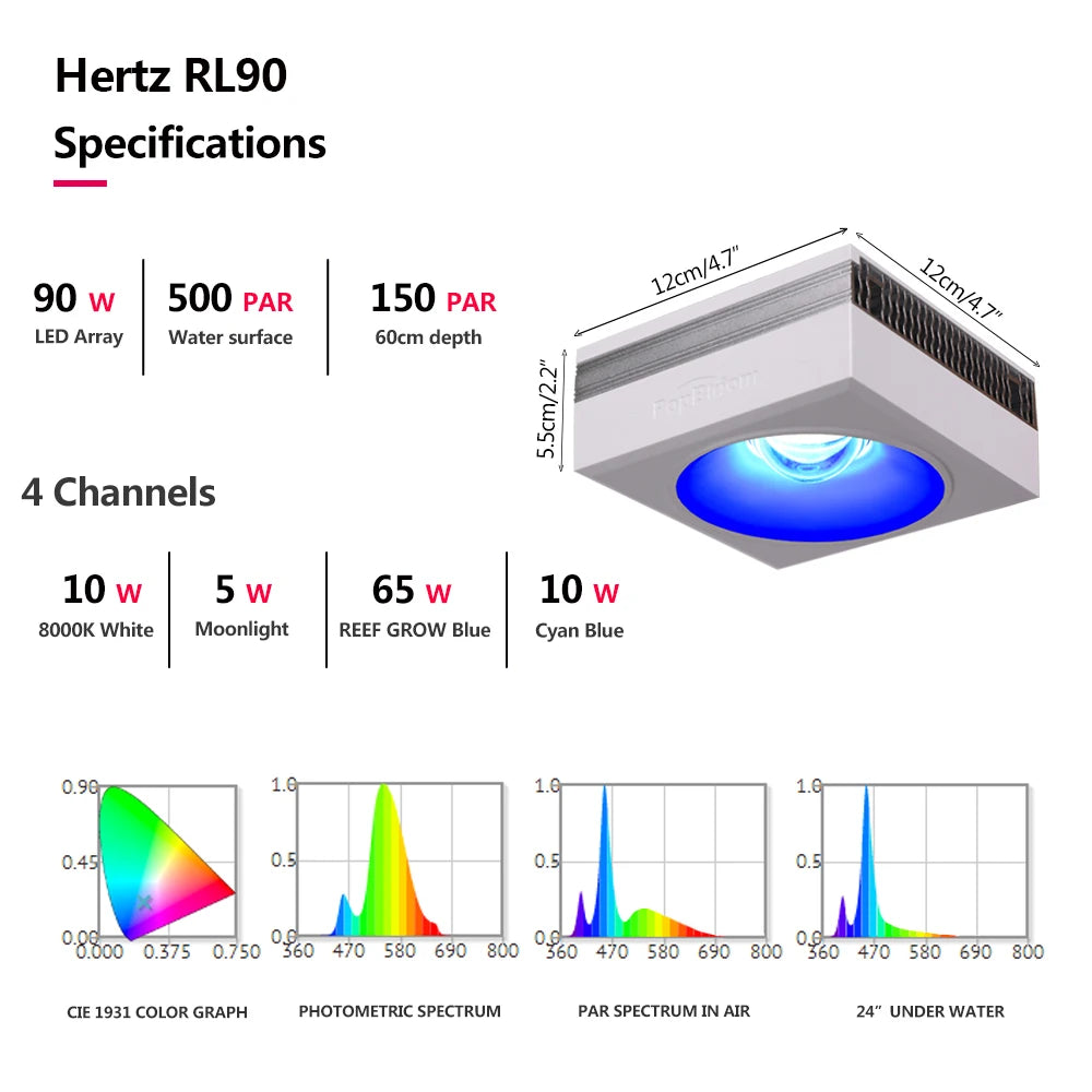 RL90 WiFi Aquarium LED Lighting 100W, Marine Tank.