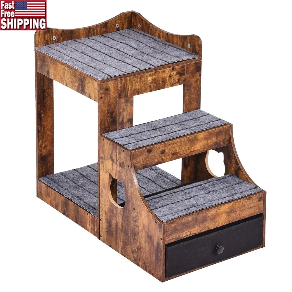 Double-Deck Pet Bed with Detachable Steps