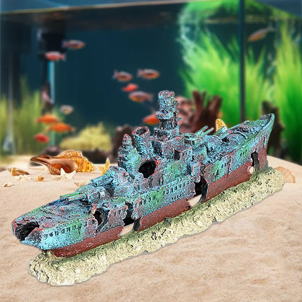 Sunken Pirate Ship Aquarium Resin Multifunction Warship