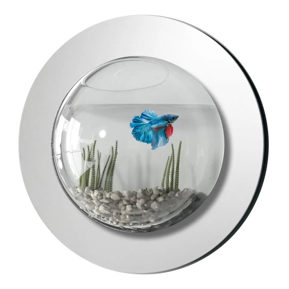 Fish Bubble Aquarium Wall Mounted Deluxe Mirrored Tank