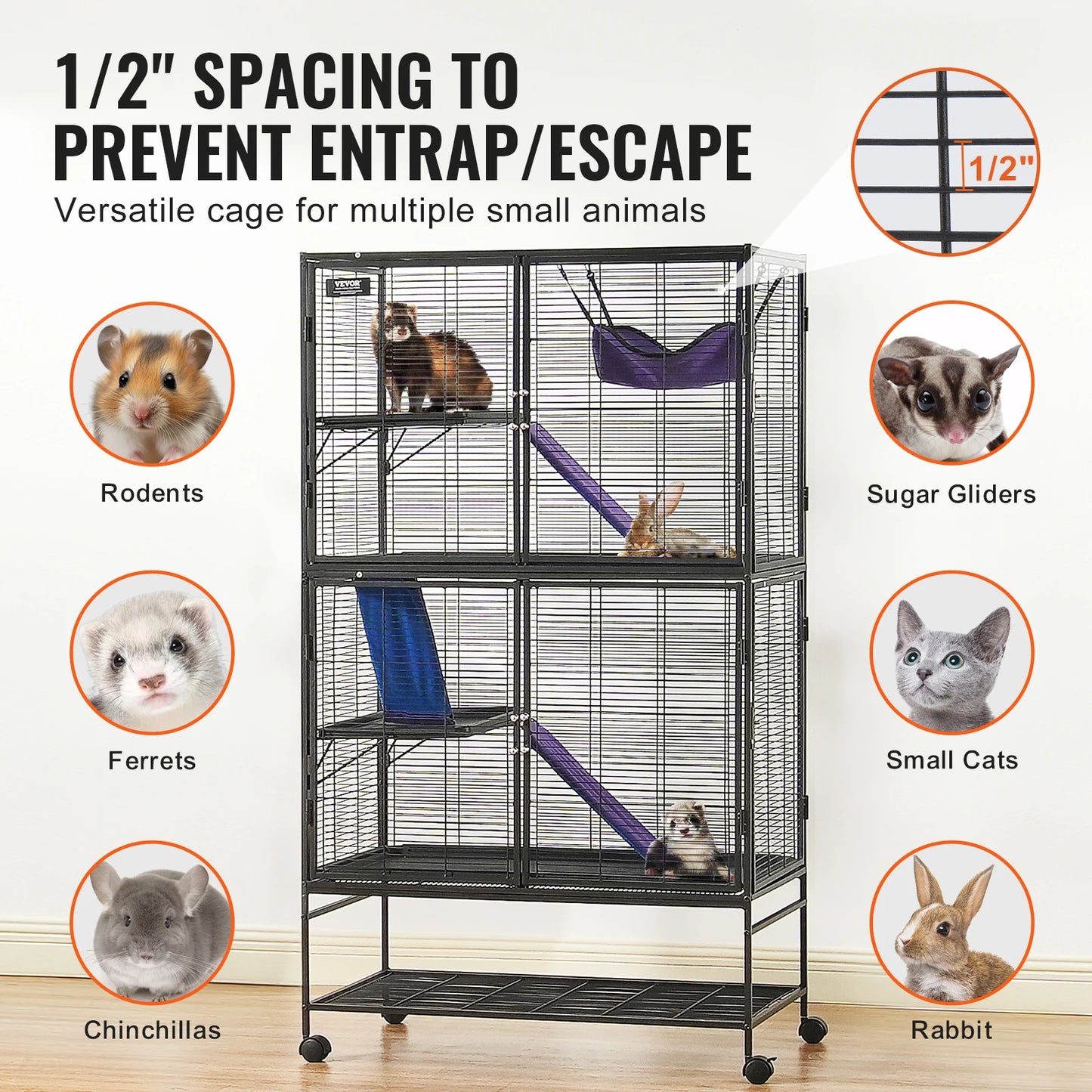 Rolling Metal Ferret Cage Large 4-Tier Cage