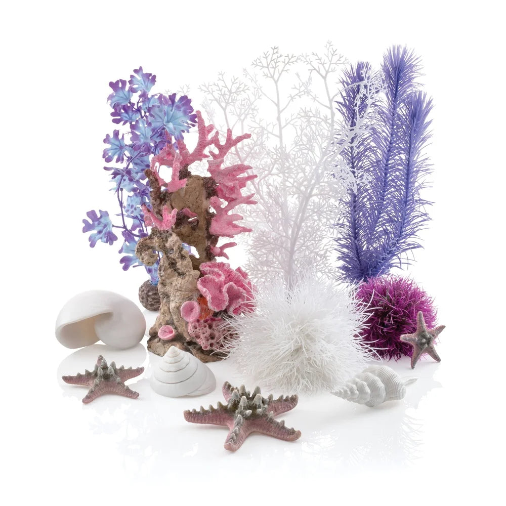 Pink Ocean Aquarium Decor Set with Seashells