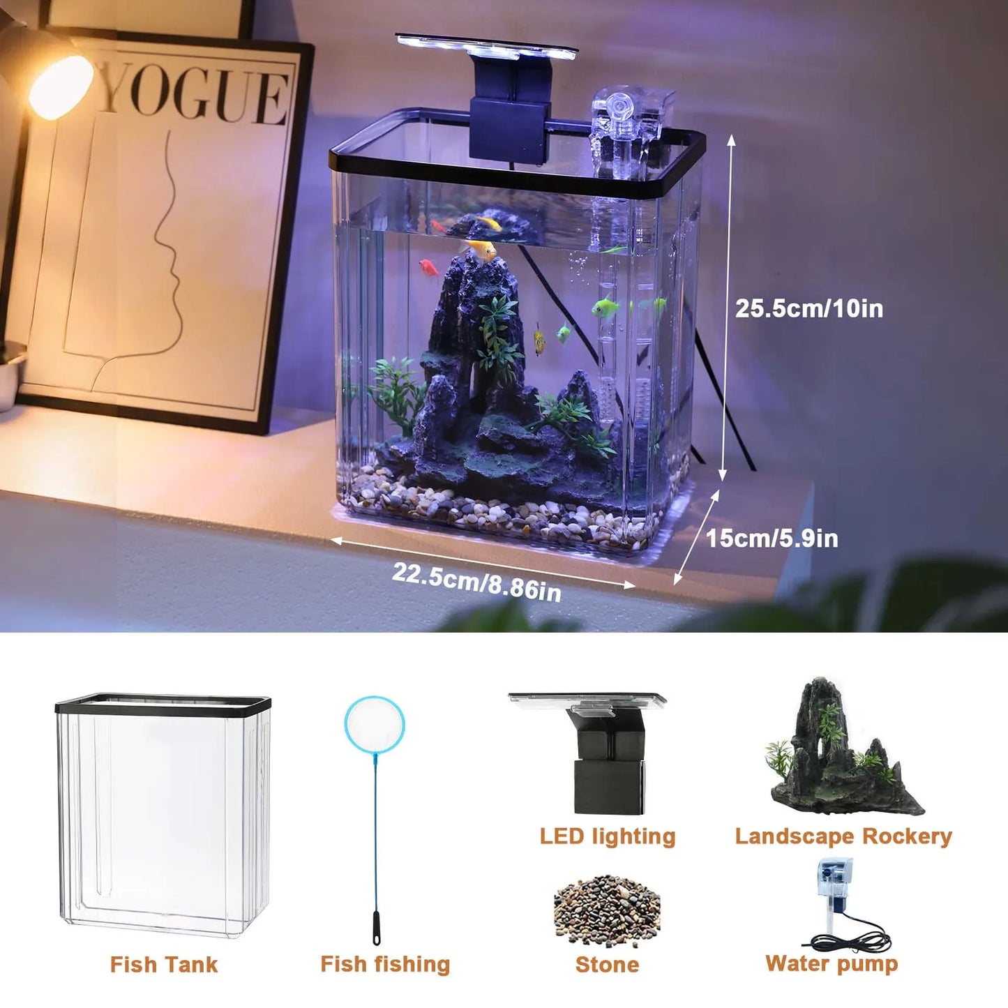 Plastic Fish Tank Starter Kits with LED