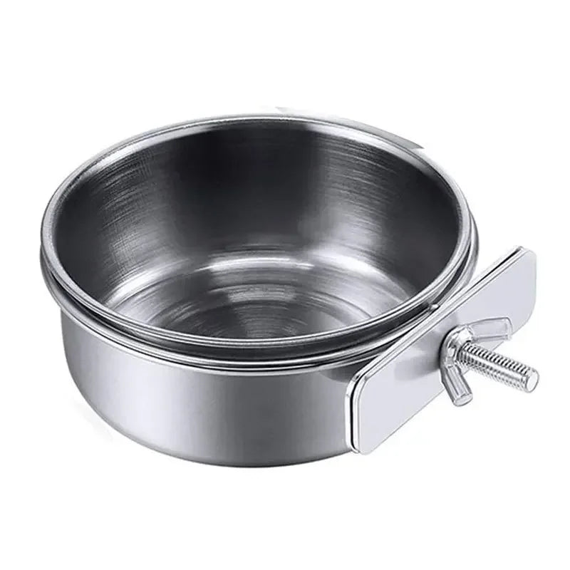 Pet Food Dish, Stainless Steel Clamp-on Water Drinker