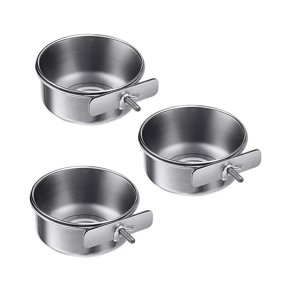 Pet Food Dish, Stainless Steel Clamp-on Water Drinker
