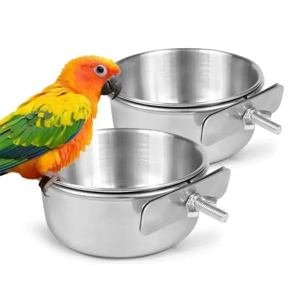 Pet Food Dish, Stainless Steel Clamp-on Water Drinker