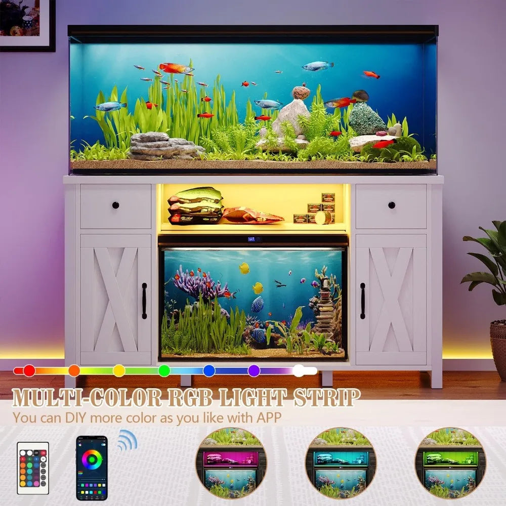Fish Tank Stand with Power Outlets & LED