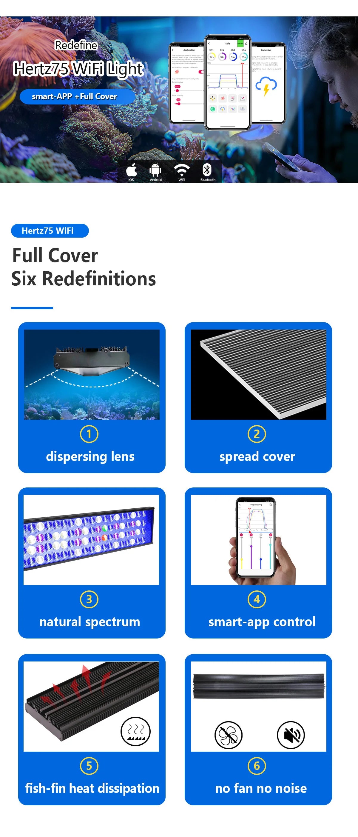 2PCS H75 WiFi Marine Aquarium Light Full Spectrum