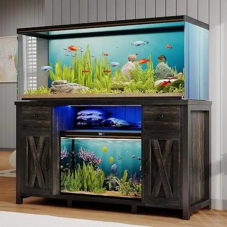 Fish Tank Stand with Power Outlets & LED