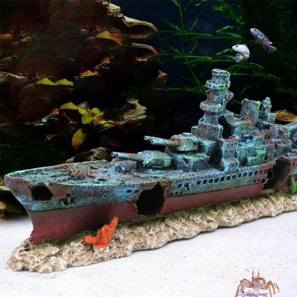 Sunken Pirate Ship Aquarium Resin Multifunction Warship