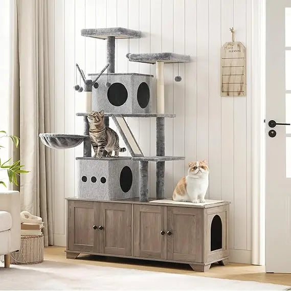Double Litter Box Enclosure with Cat Tree.