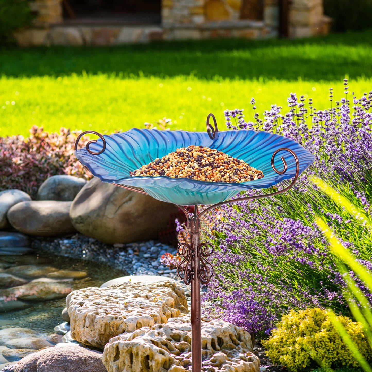 Glass Bird Bath with Fountain