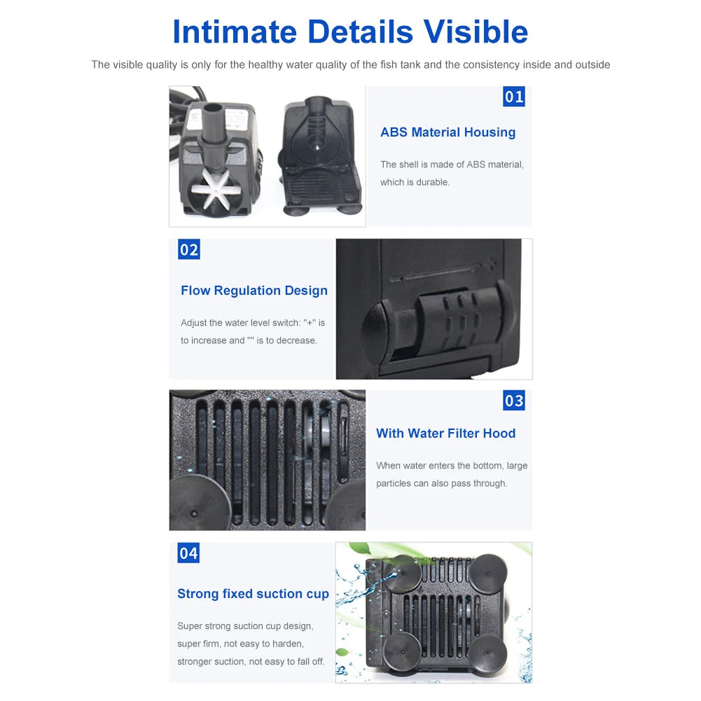 3W/4W/5W/6W Ultra-Quiet Submersible Aquarium Water Pump
