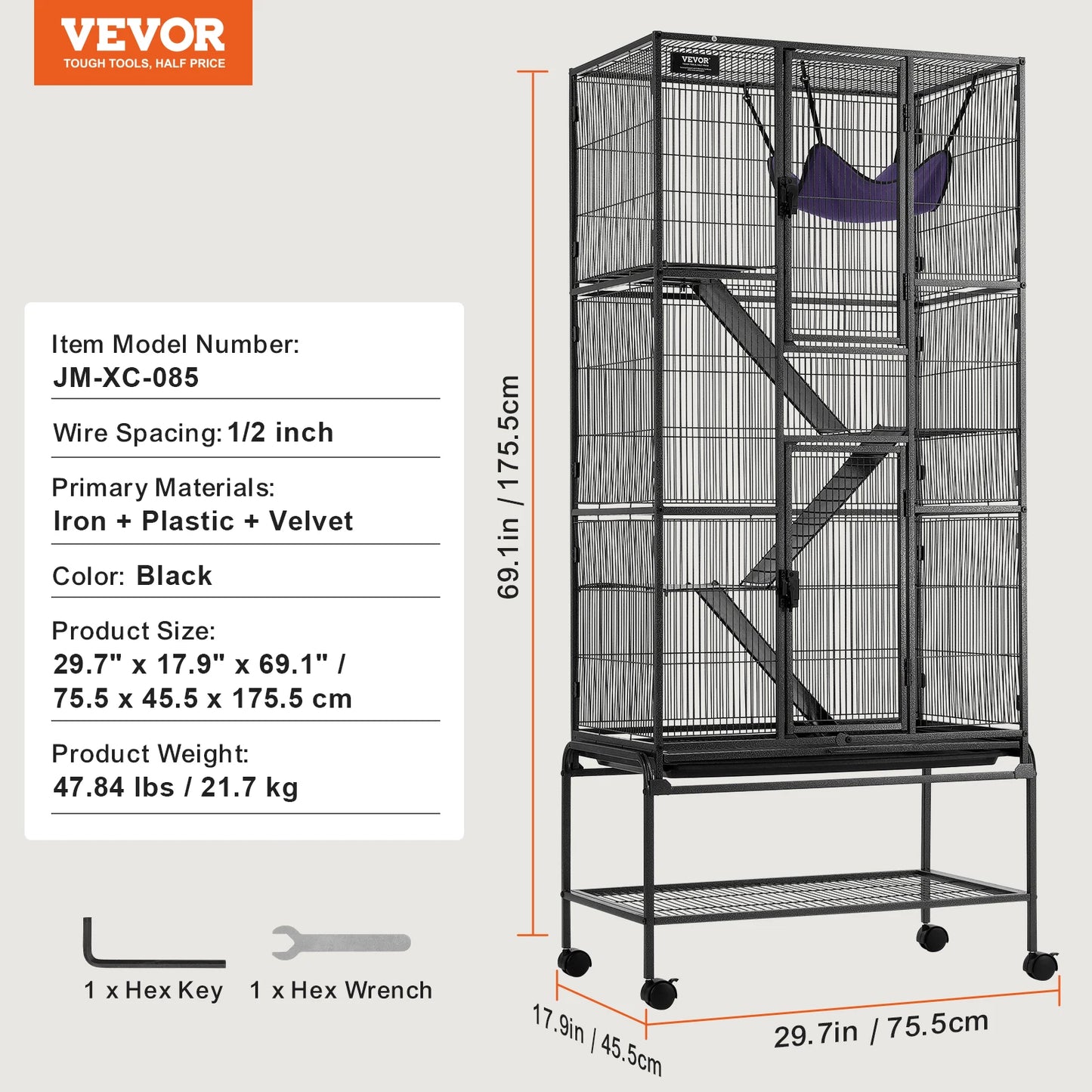 Rolling Metal Ferret Cage Large 4-Tier Cage