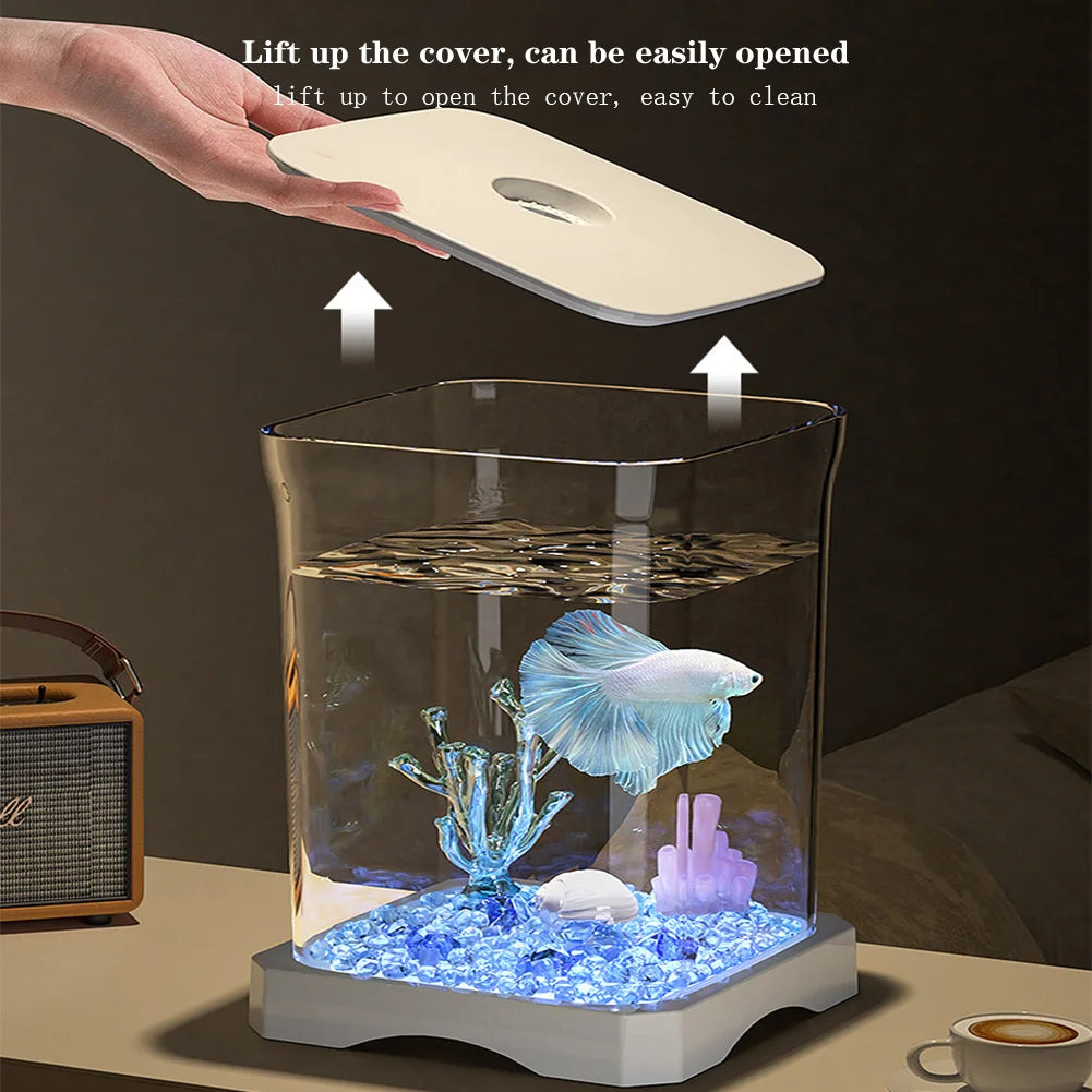 Aquarium Starter Kit, Rectangular Betta Fish Tank