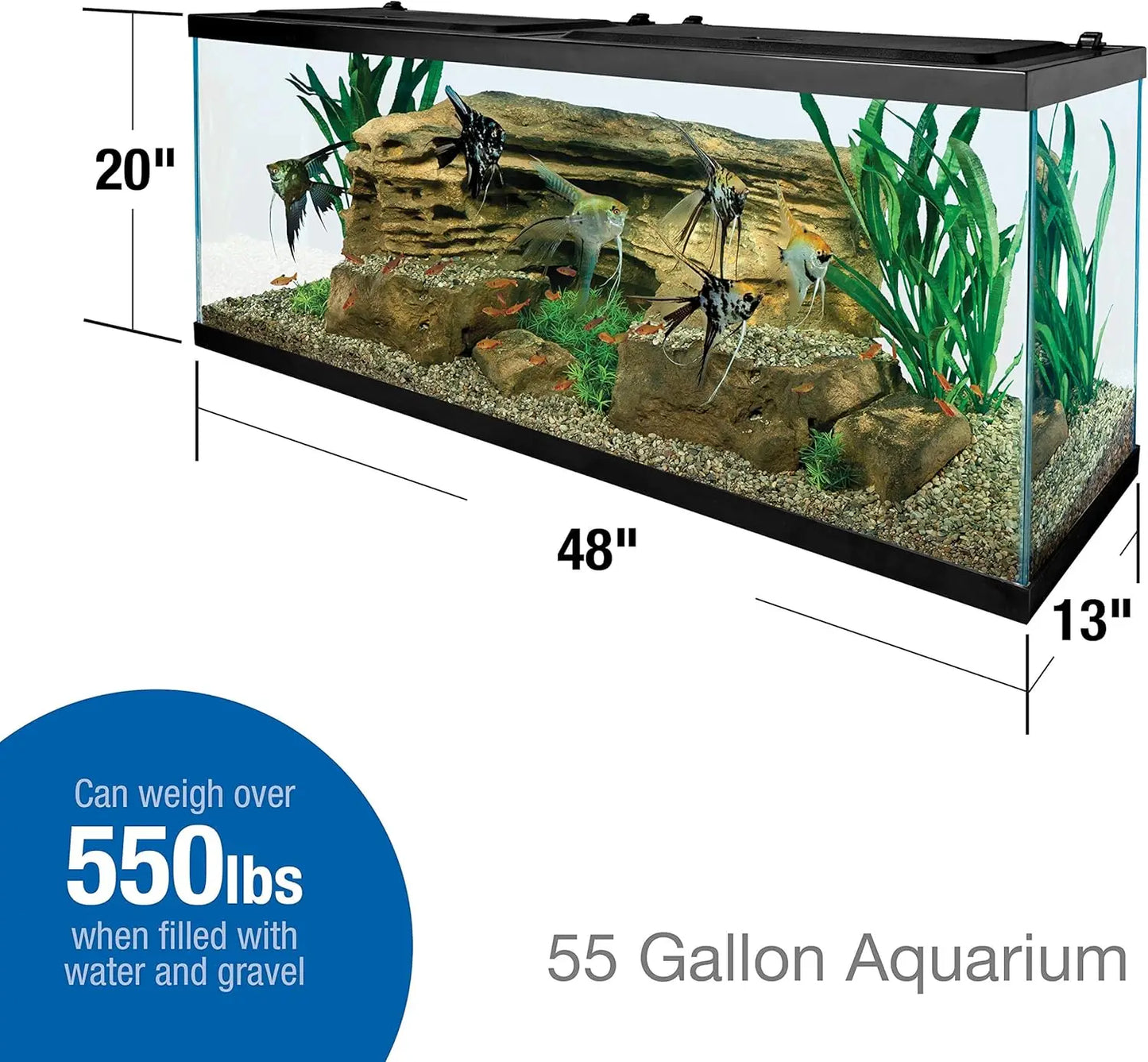 Glass Aquarium 55 Gallons, Rectangular Fish Tank