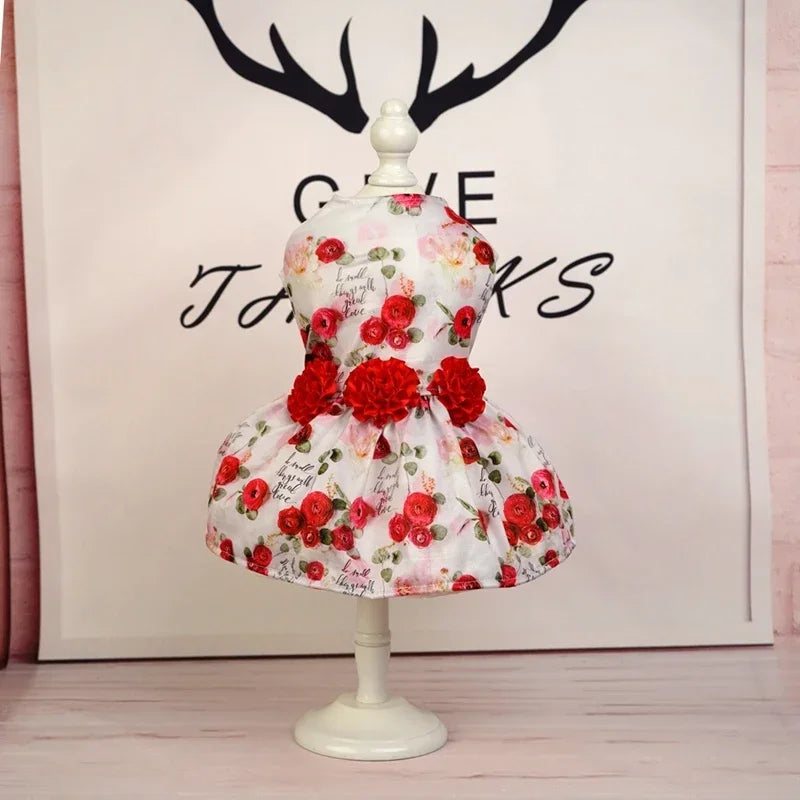 Dog Floral Print Polyester Dress