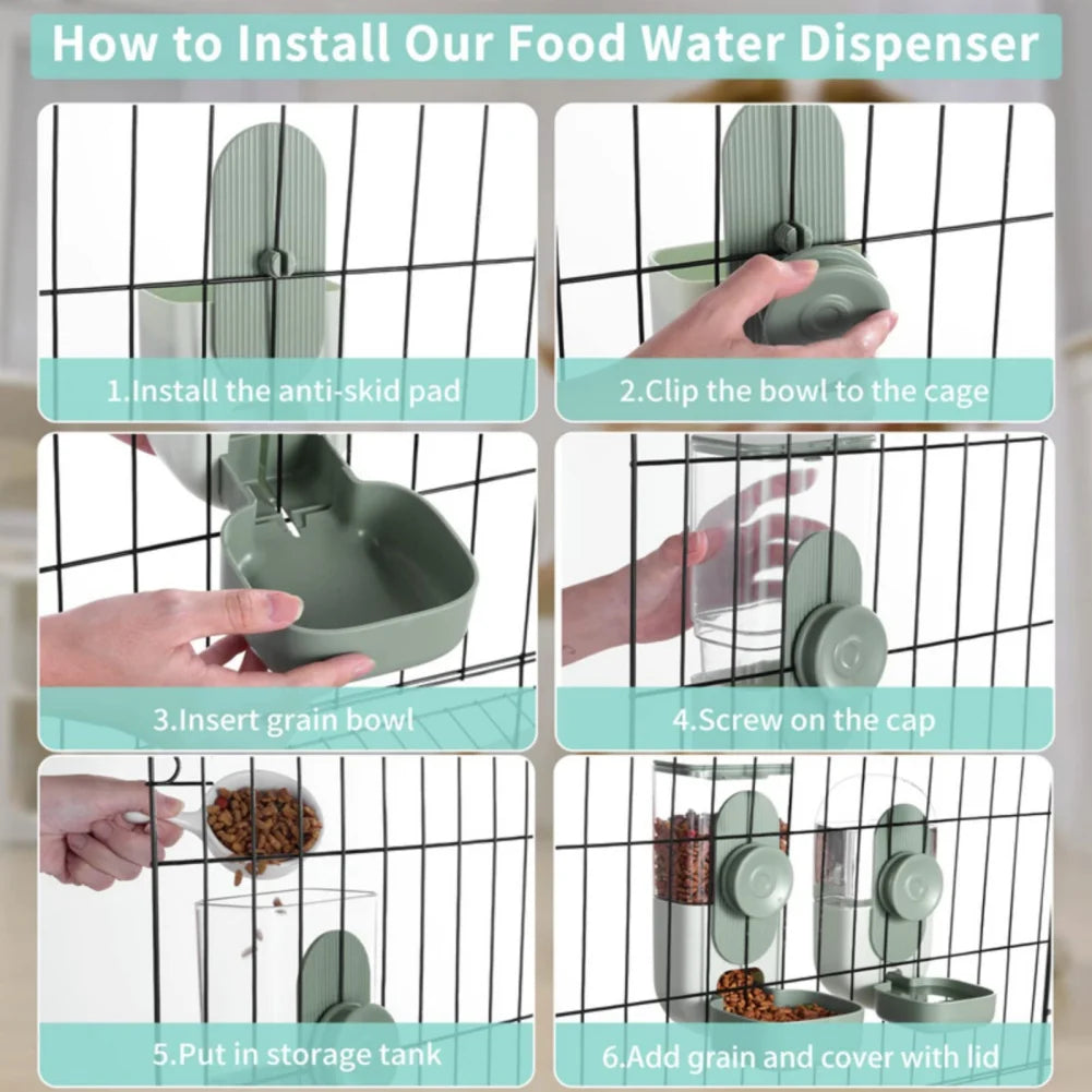 27oz Automatic Pet Bowl Cage Hanging Feeder Pet Water Bottle Food Container Dispenser Bowl For Puppy Cat Rabbit Pet Feeding Tool