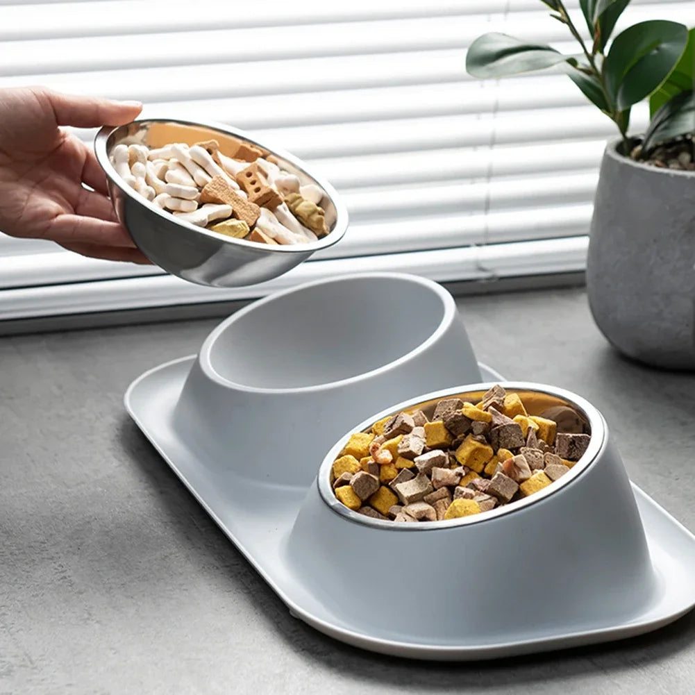 Stainless Steel Cat Dog Bowl Double Container