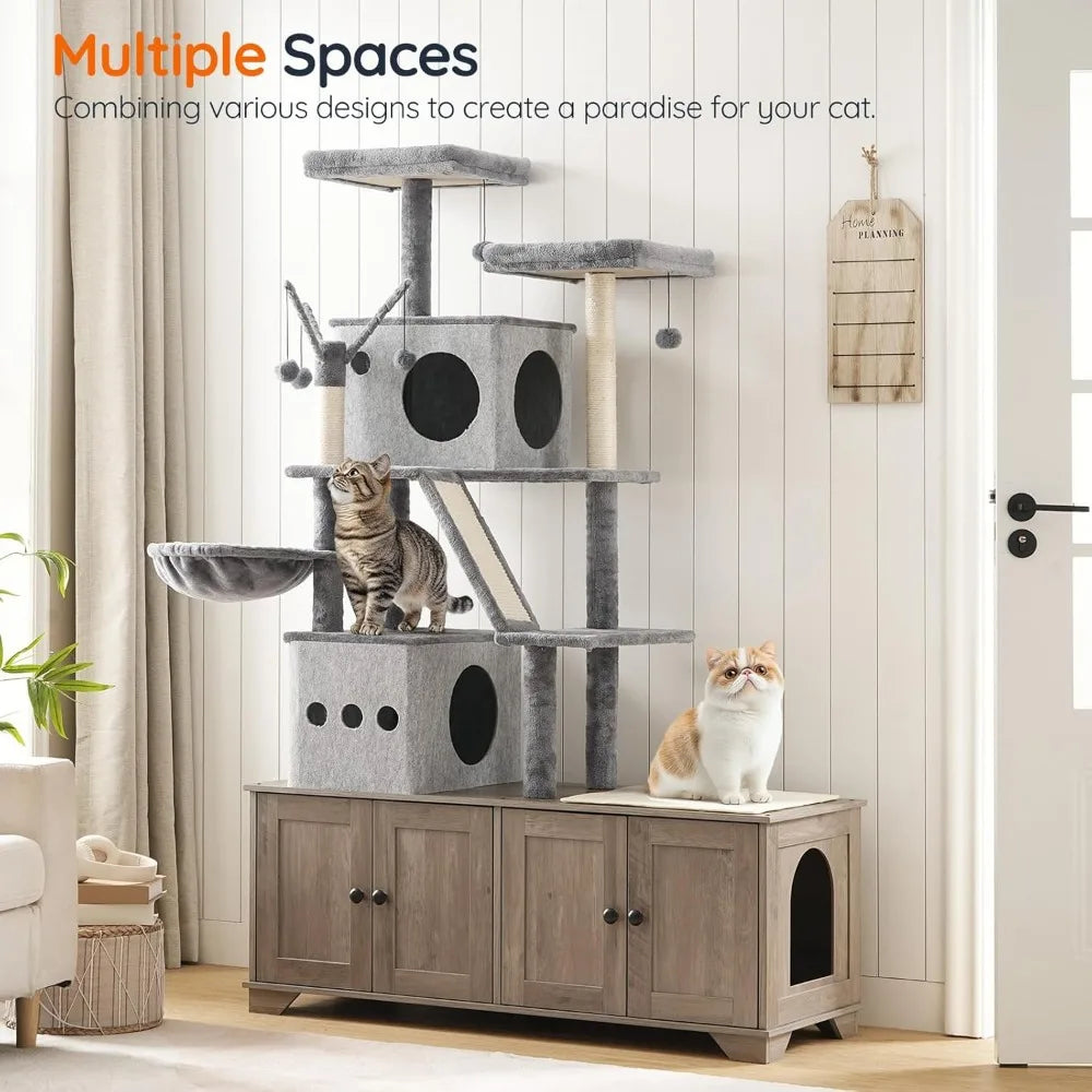 Double Litter Box Enclosure with Cat Tree.