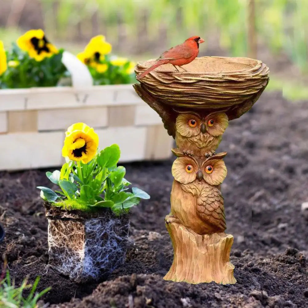 Bird Bath Resin Owl Garden Yard Lawn