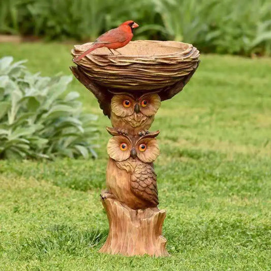 Bird Bath Resin Owl Garden Yard Lawn