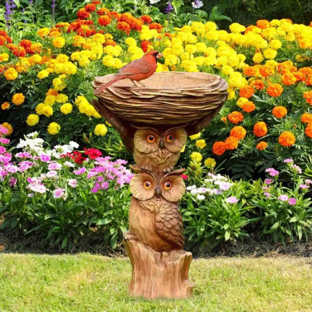 Bird Bath Resin Owl Garden Yard Lawn