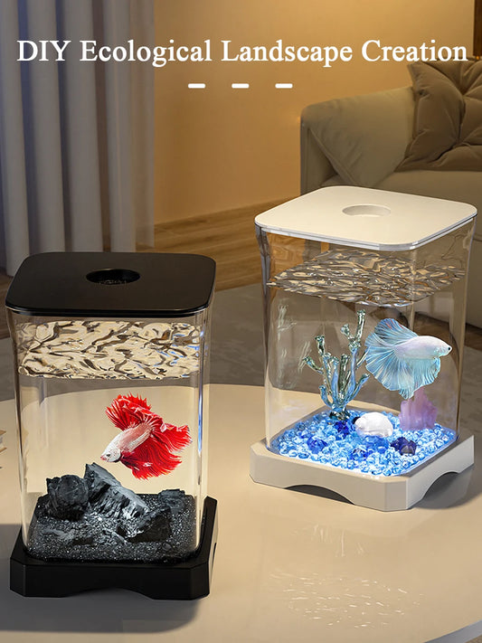 Aquarium Starter Kit, Rectangular Betta Fish Tank