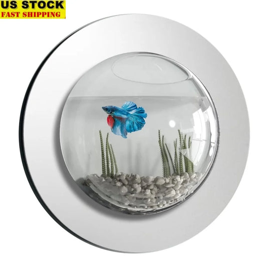 Fish Bubble Aquarium Wall Mounted Deluxe Mirrored Tank