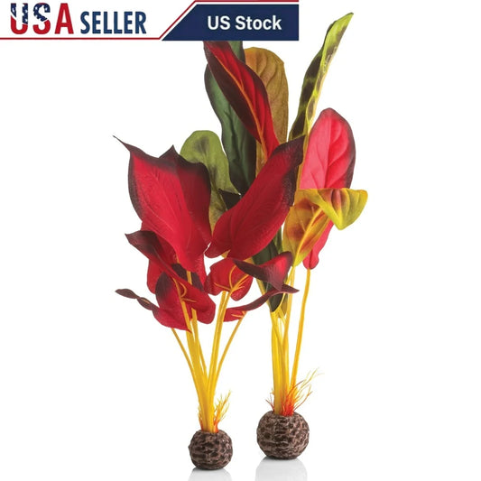 Green Red Silk Aquarium Plant Set Decoration