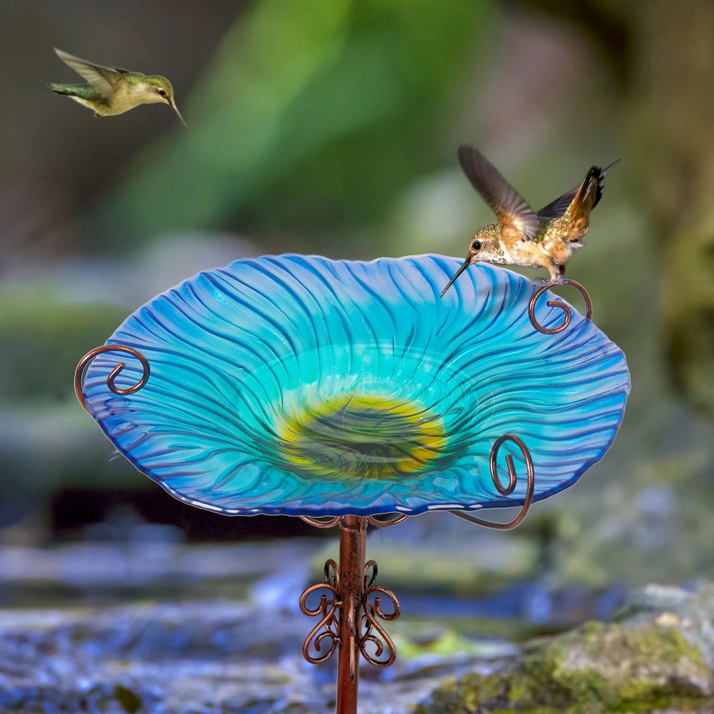 Glass Bird Bath with Fountain