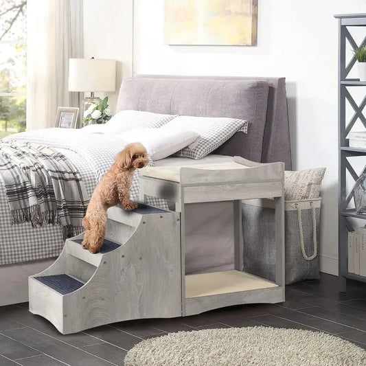 A Pet Bunk Bed with Removable Step