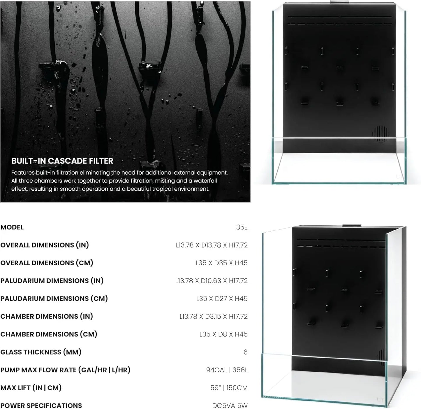 Integrated Paludarium Tank - All in One w/Waterfall